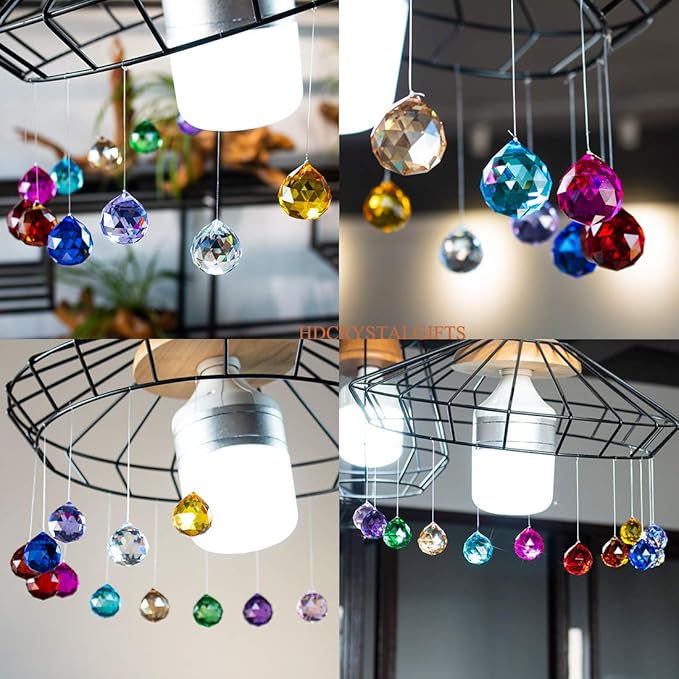 10 Pack Crystal Ball 1.18"/30mm Prism Sun Shine Catcher Rainbow Pendants Maker, Hanging Crystals Prisms for Windows, for Feng Shui, for Gift (Multi-Colors)-BloomoryGarden