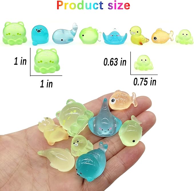 Luminous Ocean Mini Resin Animals Figures, 100 Pcs Glow in The Dark Tiny Plastic Animals Sea Creatures Miniature Figurines to Hide-BloomoryGarden