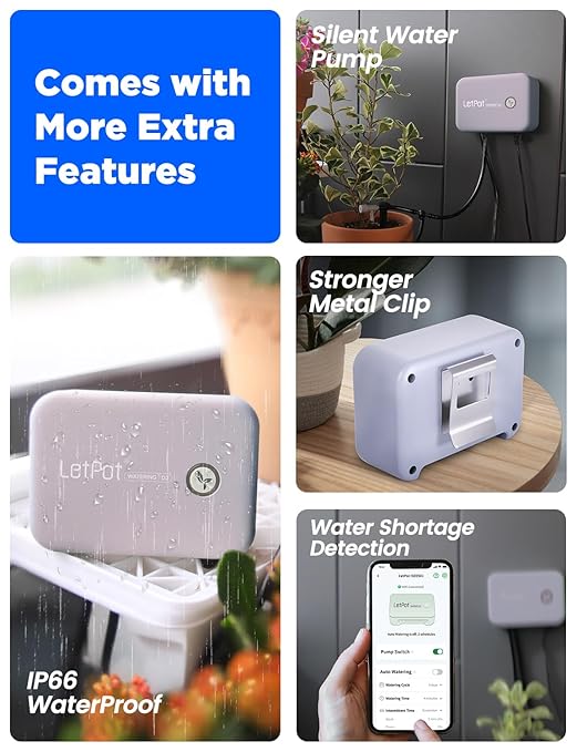 LetPot Automatic Watering System for Potted Plants, Drip Irrigation Kit System, Smart Plant Watering Devices for Indoor Outdoor, Water Shortage Remind, IPX66 （Grey-BloomoryGarden