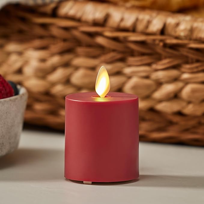 Luminara Outdoor Votive Flameless LED Candle, Cherry Red 2" x 3.2", Moving Flame Battery Operated Timer Remote Ready IPX4 Matte Plastic Finish-BloomoryGarden