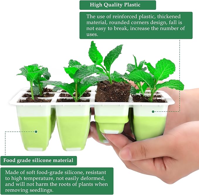 10pcs Reusable Seed Starter Tray, 120 Cells Seed Starter Kit, Silicone Seedling Starter Trays for Starting Plant Seeds with Flexible pop-Out Cells, Indoor Gardening Plant Germination Trays-BloomoryGarden