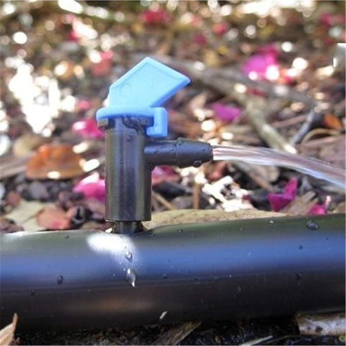 Lxcom Lighting 100 Pack 2 GPH Flag Dripper Emitter Drip Emitters 8L/H Irrigation Emitter Sprinkler Drippers System Parts Connect 4mm/7mm Hose for Lawn Vegetables Garden (Blue)-BloomoryGarden