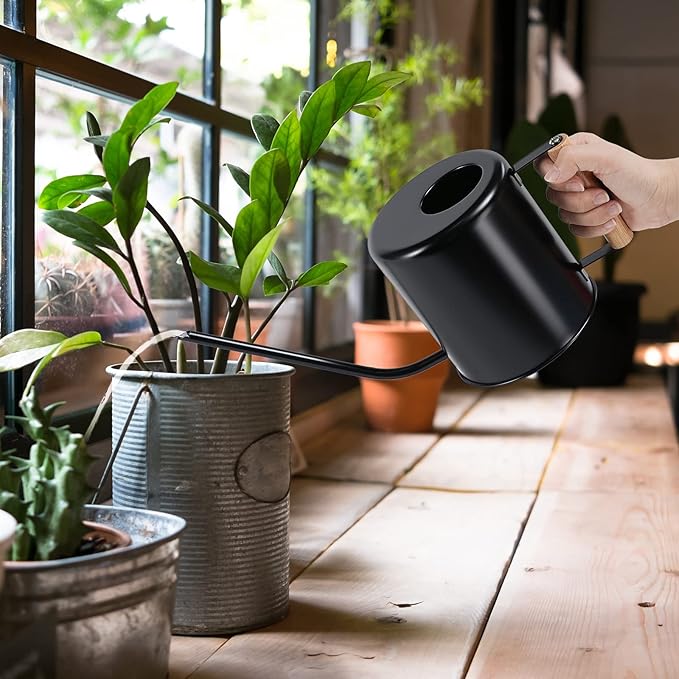1.5 Liter Black Watering Can for Indoor Plants, House Plants, Flower Watering, Outdoor Plants - Small Metal Watering Can with Long Spout-BloomoryGarden