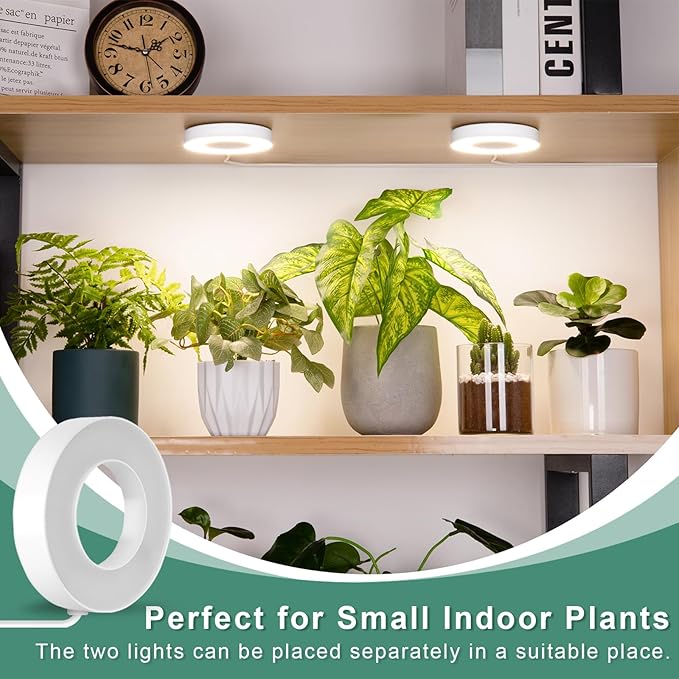 LORDEM Grow Light for Indoor Plants, 48 LEDs Ceiling Full Spectrum Plant Light, 5V Corded Growing Lamp with 4/8/12H Auto Switch, 4 Dimmable Brightness Levels, Single-Head, 2 Pack-BloomoryGarden