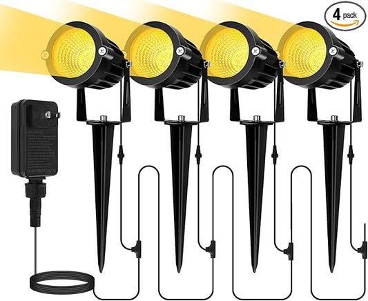 Low Voltage Landscape Lighting Kit: 4-IN-1 LED Low Voltage Landscape Lights with Plug-in Transformer | 6W 24V 2700K Warm White Outdoor Spot Lights, IP65 Waterproof Spotlight for Yard House Garden Tree-BloomoryGarden
