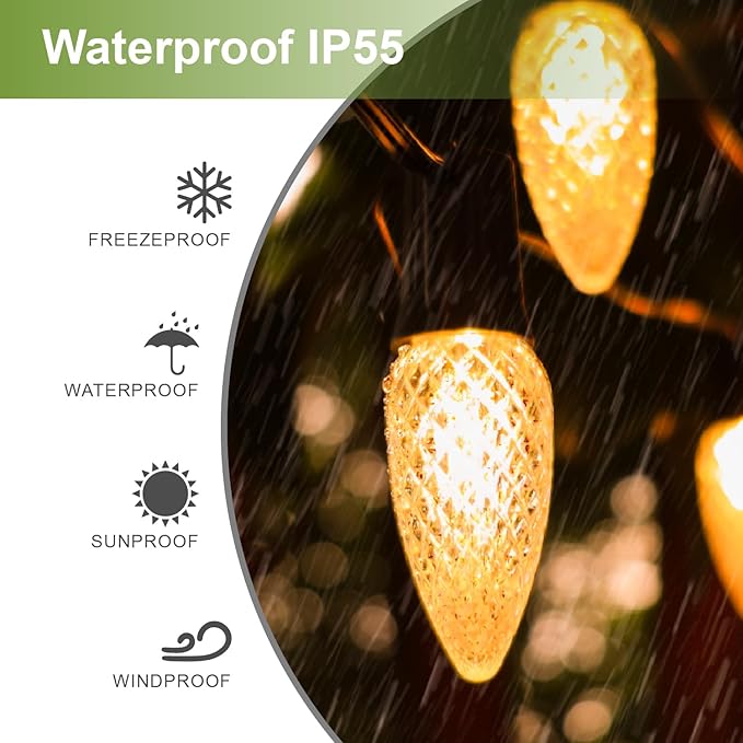 100Pack C9 Christmas LED Light Bulbs, Strawberry Replacement Bulb 2200K Warm White Shatterproof & Waterproof Outdoor String Light Bulbs, E17 Candelabra Base Edison Bulbs for Holiday Decoration-BloomoryGarden