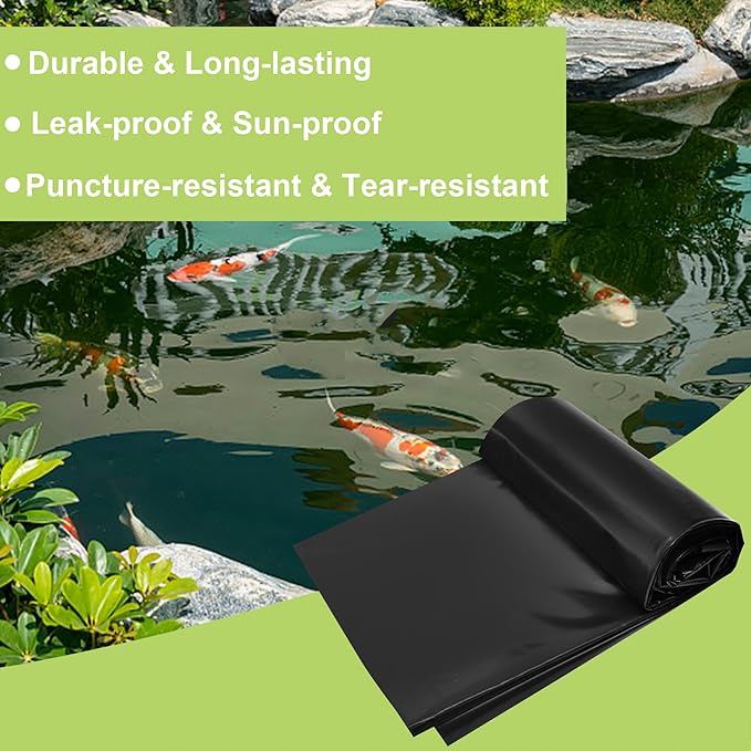 10 x 10 FT Pond Liner, 20 Mil Fish Pond HDPE Liner, Pond Liners for Outdoor Ponds, Koi Ponds, Garden Fountain, Waterfall-BloomoryGarden