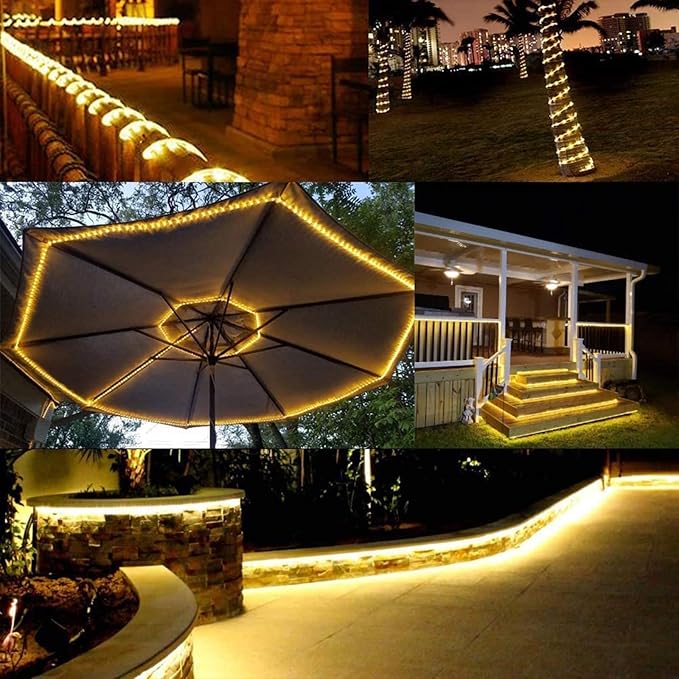 100ft LED Rope Lights Outdoor, 720 LED Connectable and Flexible Tube Lights with 8 Modes, Waterproof LED Rope Lighting for Garden, Patio, Pool, Bedroom, Party, Indoor Outdoor Decoration (Warm White)-BloomoryGarden