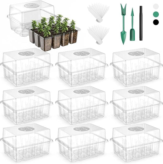 120 Cells Reusable Seed Starter Tray, 10 Pack Seedling Starter Kit for Greenhouse Propagator Station Planting Growing (Clear)-BloomoryGarden