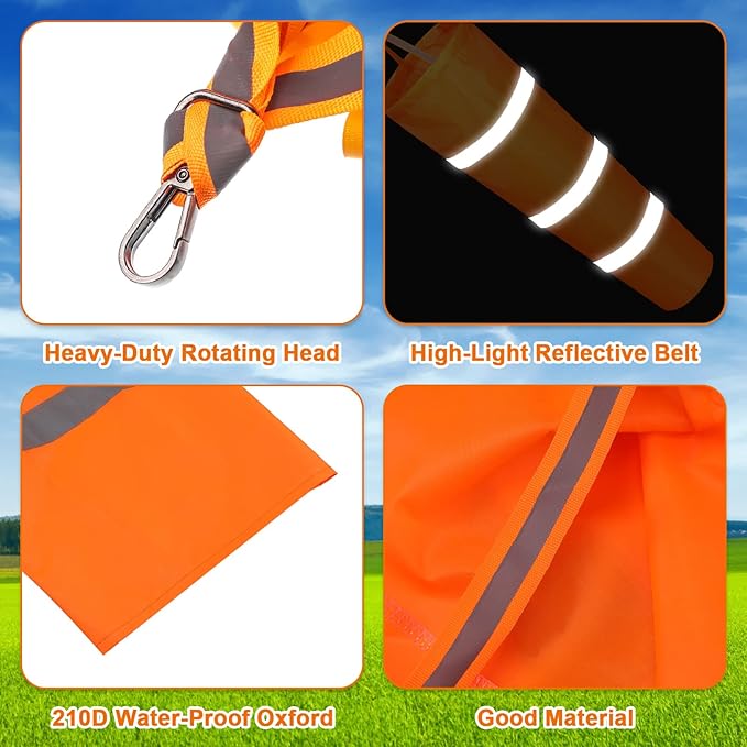 10 Pcs Airport Windsocks 40 Inch Outdoor Hanging Heavy Duty Wind Direction Measurement Wind Sock Windsocks with Reflective Belt for Outdoors Airport Farm Park (Orange)-BloomoryGarden