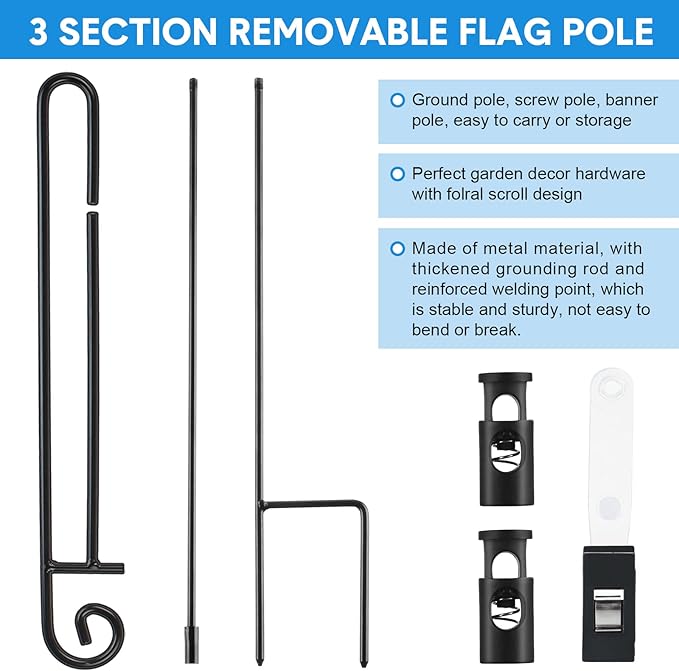 10 Pack Garden Flag Stand with Flag Stoppers and Clips, Black Powder Coated Weather Proof Garden Flag Pole Holder for Outdoor Garden Flag (Classic Style, 15.2 x 33.1 Inch)-BloomoryGarden