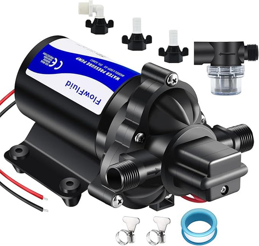 12V DC Water Pressure Booster Diaphragm Pump for RV,45PSI 4GPM Washdown Fresh Self Priming Electric Pump for Boats with Filter, Transfer On Demand Pump for Marine Yacht Caravan Garden Hose-BloomoryGarden