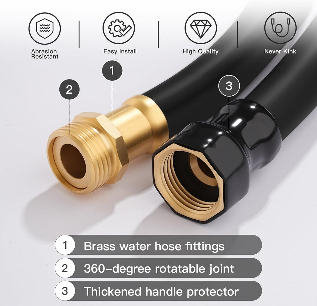 Garden Hose 5/8" x 25ft - No-Kink Flexible Water Hose 600 PSI Burst Pressure, Lightweight & Durable for Yard, Car Wash, Pets Black-BloomoryGarden