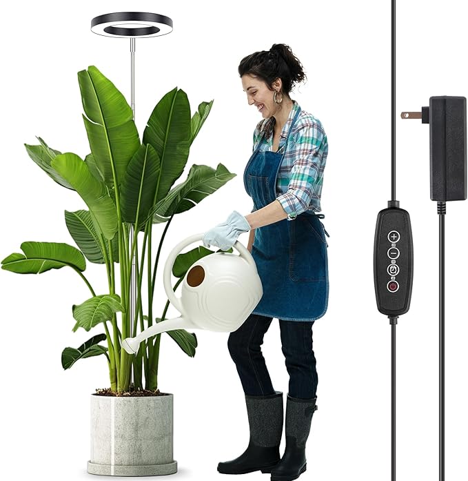 LORDEM Grow Light for Indoor Plants, 7.9" Full Spectrum LED Plant Grow Light, Height Adjustable Growing Lamp with Auto Timer 4H/8H/12H, 6 Dimmable Levels, Black, 1 Pack-BloomoryGarden
