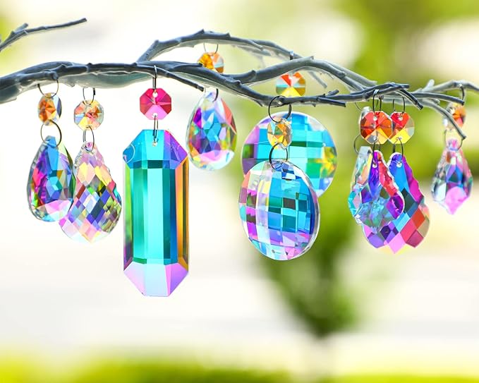 15pcs Colorful Crystal Suncatcher Hanging Chandelier Prisms Pendant with Crystal Octagon Bead Decor for Home Garden Wedding DIY Ornament-BloomoryGarden