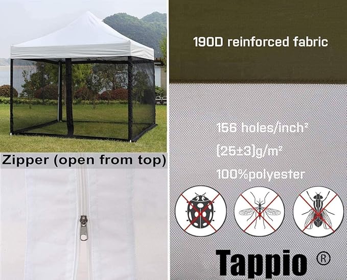 10x10 Mosquito Net with Zipper for Patio Camping Gazebo and Canopy Tent, Outdoor Gazebo Replacement Mosquito Netting Tent Screen Wall, Ultra Fine Mesh(Only Net No Frame)-BloomoryGarden