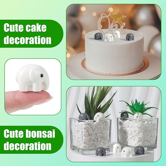 100 Pcs Mini Resin Elephants Miniature Animal Figurines Cute Elephants Fairy Garden Miniature Moss Landscape DIY Home Decor Terrarium Crafts Fairy Garden Decoration Accessories(Black,White)-BloomoryGarden