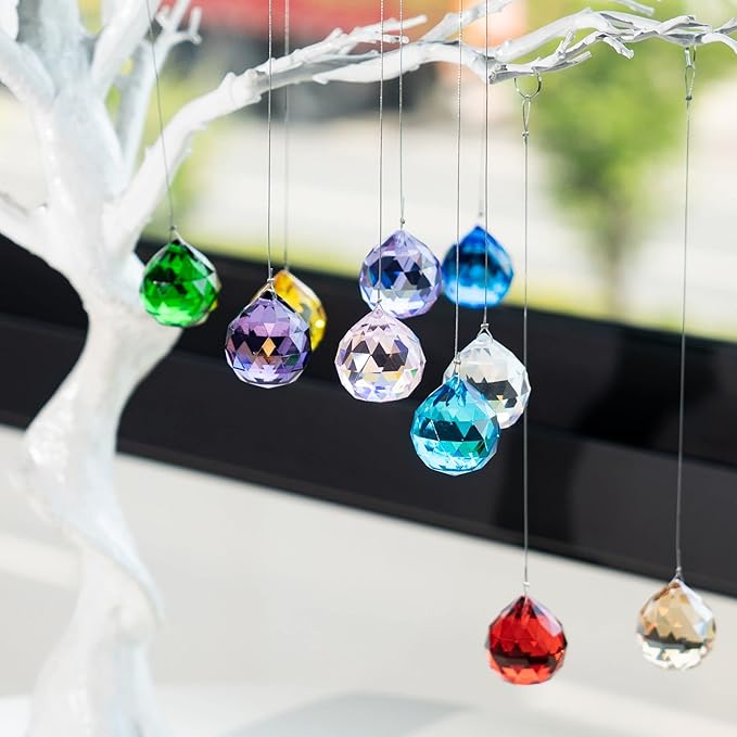 10 Pack Crystal Ball 1.18"/30mm Prism Sun Shine Catcher Rainbow Pendants Maker, Hanging Crystals Prisms for Windows, for Feng Shui, for Gift (Multi-Colors)-BloomoryGarden