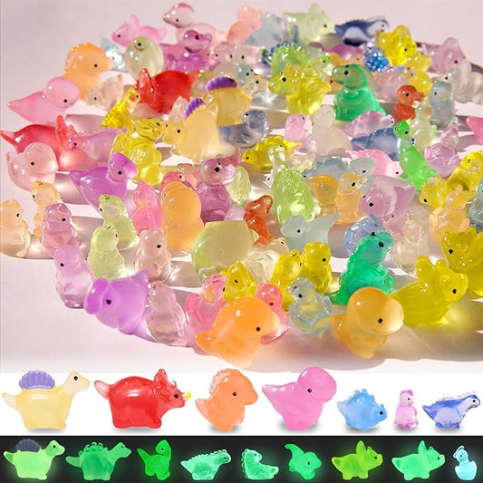 100PCS Luminous Mini Resin Dinosaur Glow in The Dark, 28 Styles Tiny Animals for Hide Garden Micro Landscape Dollhouse Decor Craft-BloomoryGarden