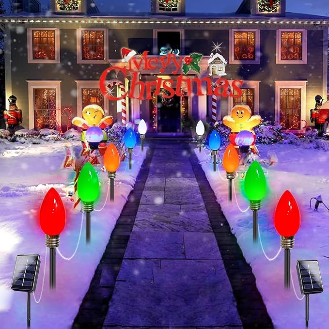 10-Pack Jumbo C9 Solar Christmas Lights, Upgraded LED Outdoor Christmas Decoration, Larger Muticolor Bulbs Solar Lights Outdoor Waterproof for Outside Path Garden Holiday Yard Patio Decor (Multicolor)-BloomoryGarden