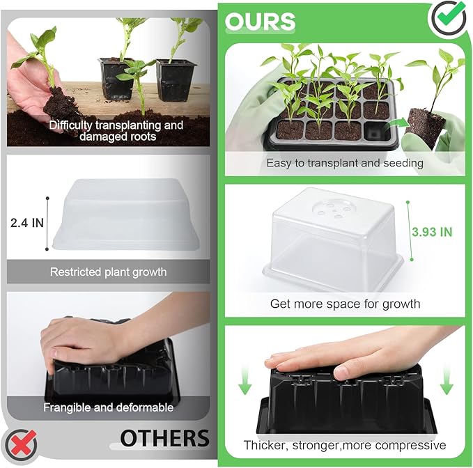 Lunies 6 Packs Seed Starter Trays with Grow Light, Seeding Starter Tray with Adjustable Humidity Dome, Base Indoor Greenhouse Germination Kit for Seed Growing Starting(12 Cells per Tray, Black)-BloomoryGarden