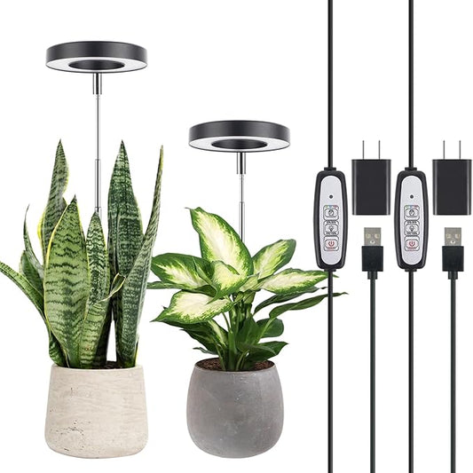 LORDEM Plant Grow Light, Full Spectrum LED Plant Light for Indoor Plants, Growing Lamp with Auto On/Off Timer, 4 Dimmable Brightness, 2 Packs of Black-BloomoryGarden