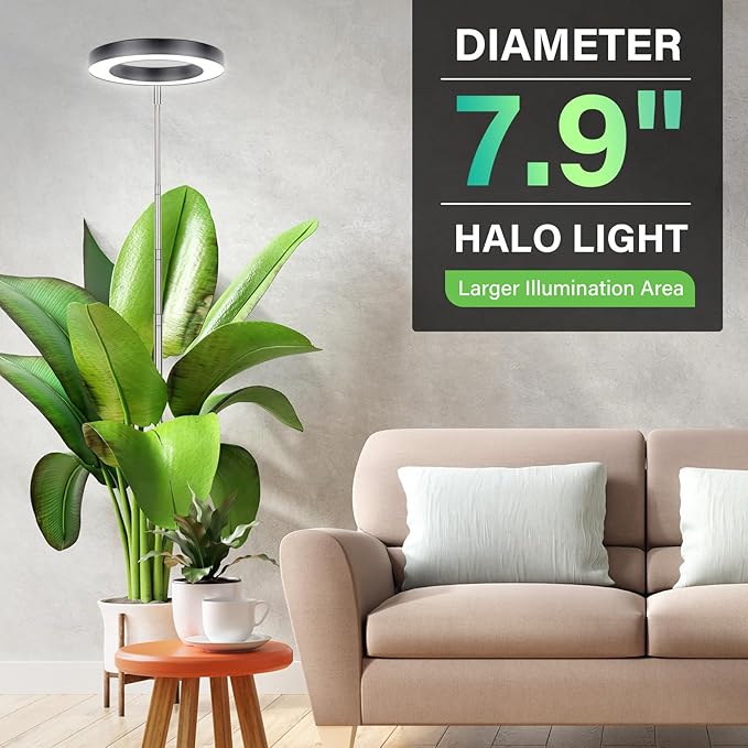 LORDEM Grow Light for Indoor Plants, 7.9" Full Spectrum LED Plant Grow Light, Height Adjustable Growing Lamp with Auto Timer 4H/8H/12H, 6 Dimmable Levels, Black, 1 Pack-BloomoryGarden