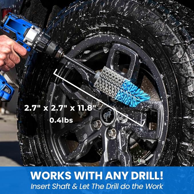 Long Reach Drill Brush Attachment, All Purpose for Car Tires, Wheels, Wheel Wells, Engine Bays, Exhaust Pipes, Running Boards, Hard to Reach Areas, with Heavy Duty Non-Scratch Nylon Bristles-BloomoryGarden