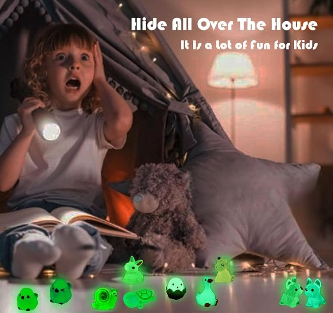 Luminous Mini Resin Animals 50 Pcs Tiny Animals to Hide Around The Office Home Mini Ducks Tiny Frogs Small Birds Little Rabbits Glow in The Dark for Crafts Fairy Garden Accessories-BloomoryGarden