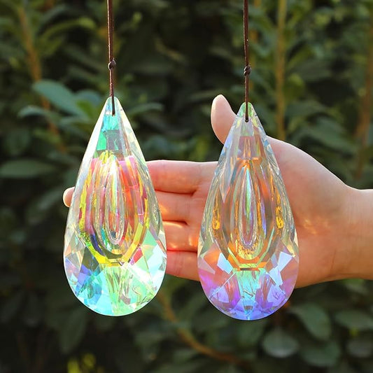 120mm Crystal Suncatcher, 2 Pack Large Prism Sun Catchers Windows Hanging Ornaments Rainbow Maker Pendant Indoor Outdoor Garden Chandelier Birthday Wedding Party Valentines Day Gifts for Women-BloomoryGarden