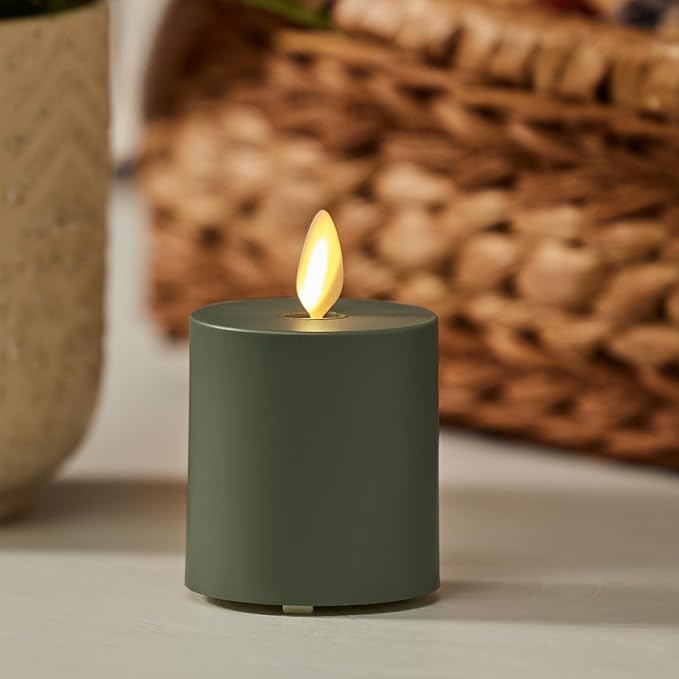 Luminara Outdoor Votive Flameless LED Candle, Baked Clay 2" x 3.2", Moving Flame Battery Operated Timer Remote Ready IPX4 Matte Plastic Finish-BloomoryGarden