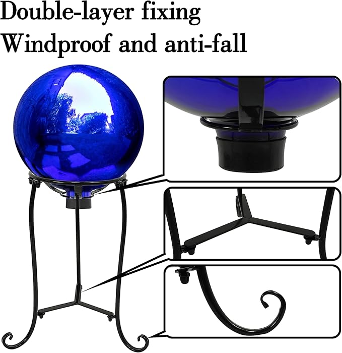 16" Tall Gazing Ball Stand for 10-12 inch Balls, Black Metal Gazing Globe Display Holder Stands for Outdoor Garden Clearance, 9" L x 9" W x 16" H-BloomoryGarden