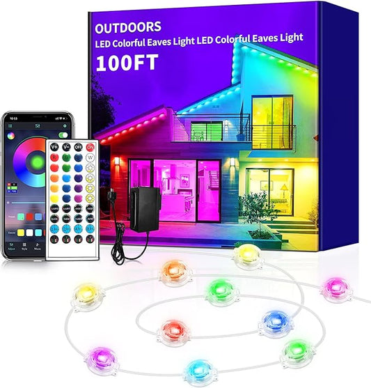 100ft Permanent Outdoor Light,RGB Eaves Lights with App Control Remote,DIY IP67 Waterproof Under Eave Lighting,Outside led Lights for Christmas,Garden,House Decorations-BloomoryGarden
