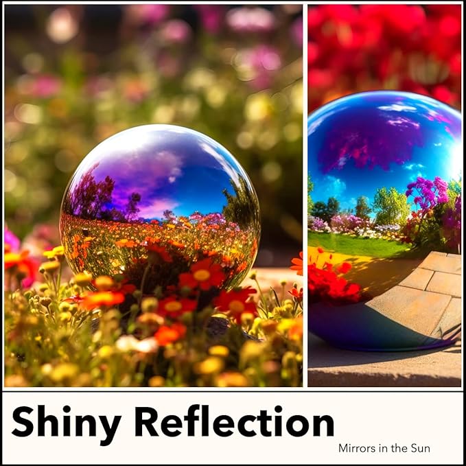10 Inch Stainless Steel Gazing Globe,v2croft Hollow Ball Mirrored Surface Polished Shiny Sphere,Garden Stainless Steel Gazing Ball for Outdoor Lawn Pond Yard Ornament(rainbow)-BloomoryGarden