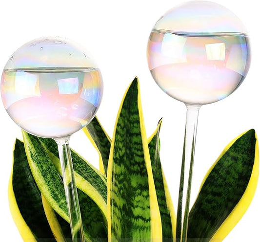 13 oz Up 2 Weeks Extra Large Plant Self Watering Globes, Light Iridescent Glass Water Bulbs for Indoor Plants, Vacation Watering System, Self-Watering Stakes, Automatic Plant Waterer, 2 Pack-BloomoryGarden