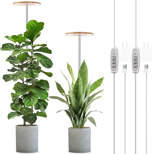 LORDEM Bamboo Grow Light for Indoor Plants, Full Spectrum LED Plant Grow Light, Height Adjustable Growing Lamp with Auto Timer 4H/8H/12H, 4 Dimmable Levels, Ideal for Large Tall Plants, 2 Pack-BloomoryGarden