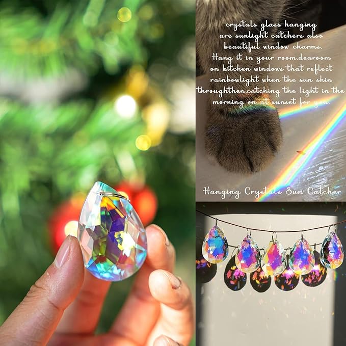 10pcs 50mm Chandelier Crystal Prisms Pendants,Colorful Bauhinia Ornament Chandelier Parts,Suncatcher Hanging Crystals for Lamp Window Christmas Tree Decoration-BloomoryGarden