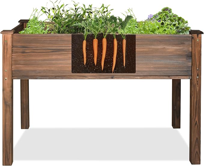 LZRS Raised Garden Bed Outdoor Planter Box with Legs for Herbs, Vegetables, Flowers, Great for Outdoor Patio, Yard and Deck, 220lb Capacity, Carbonized-BloomoryGarden