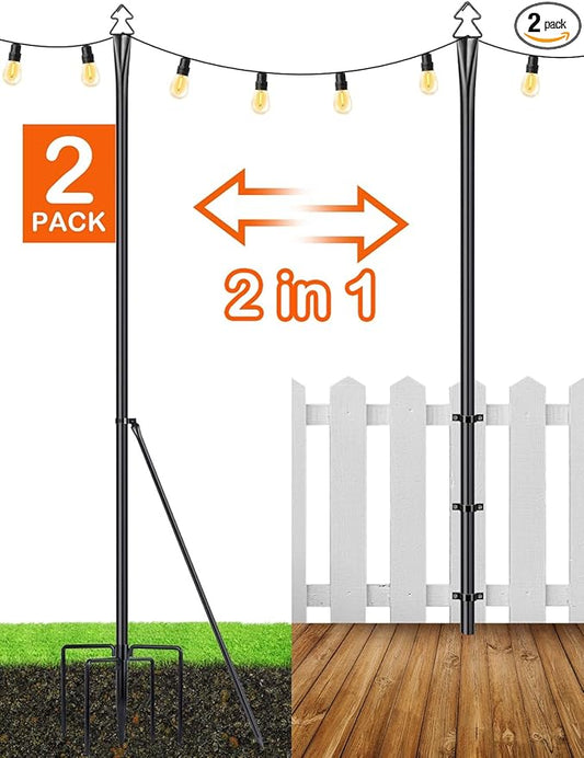 LOPANNY String Light Poles for Outside - 2 Pack 9.8FT Poles for Outdoor String Lights, Outdoor Light Poles for String Lights Hanging - Backyard, Garden, Patio, Deck Lighting Stand for Parties, Wedding-BloomoryGarden