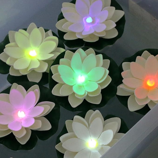 12 PCS Floating Lotus Lights - Artificial LED Lotus Waterproof Battery Operated Water Activated Color Changing Fake Lily Pad Lights for Pool Pond Lantern Garden Outdoor Decor-BloomoryGarden