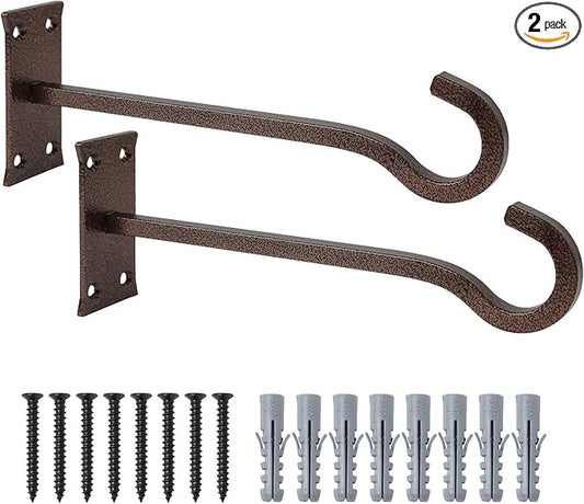 10inch Heavy Duty Plant Hangers Outdoor or Indoor Bird Feeder Hanger Shepherd Hooks 2pcs Bronze hammertone Metal Wall Hook for Hanging Plant Bracket, Lantern, Flower Basket, Wind Chimes-BloomoryGarden