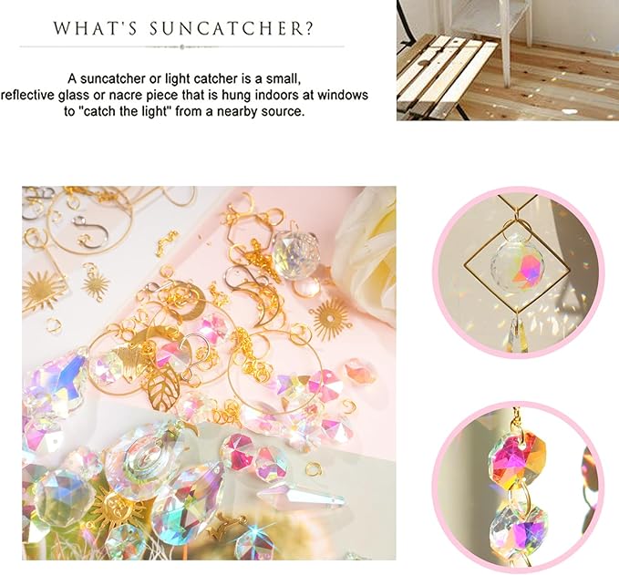 ilclviz DIY Suncatcher Making Kits for Adults 200PCS DIY Crystal Suncatcher Kit Sun Catchers Prism Supplies, DIY Gifts for Mom(Gold)-BloomoryGarden