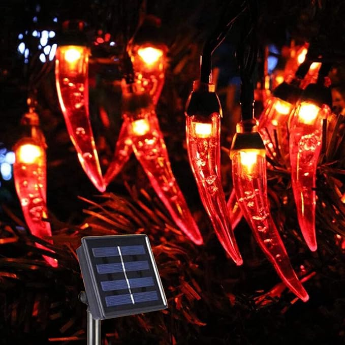 100 LED Chili Shape Fairy String Lights, Solar Operated, Red, 10m Length, Outdoor Use, Wedding, Christmas Decoration-BloomoryGarden