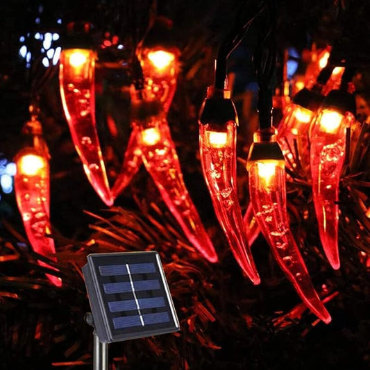 100 LED Chili Shape Fairy String Lights, Solar Operated, Red, 10m Length, Outdoor Use, Wedding, Christmas Decoration-BloomoryGarden