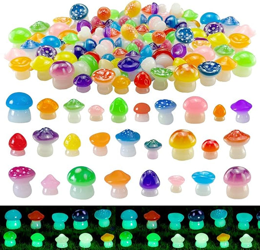 150 Pcs 18 Styles Mini Resin Luminous Mushrooms, Glow in The Dark Little Resin Mushroom for Garden Landscape Bonsai Craft Ornament-BloomoryGarden