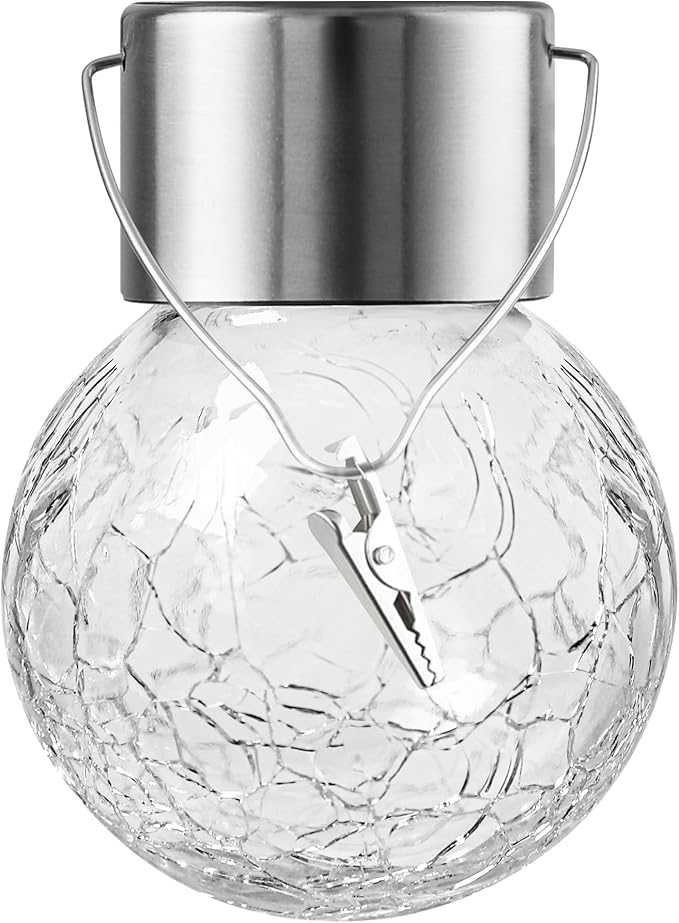 12 Pack Hanging Solar Lights Outdoor Decorative, Waterproof Solar Globe Lantern with Handle and Clip, Solar Powered Cracked Glass Ball Lights for Garden Yard Patio, Fence Tree Umbrella, Holiday Decor-BloomoryGarden