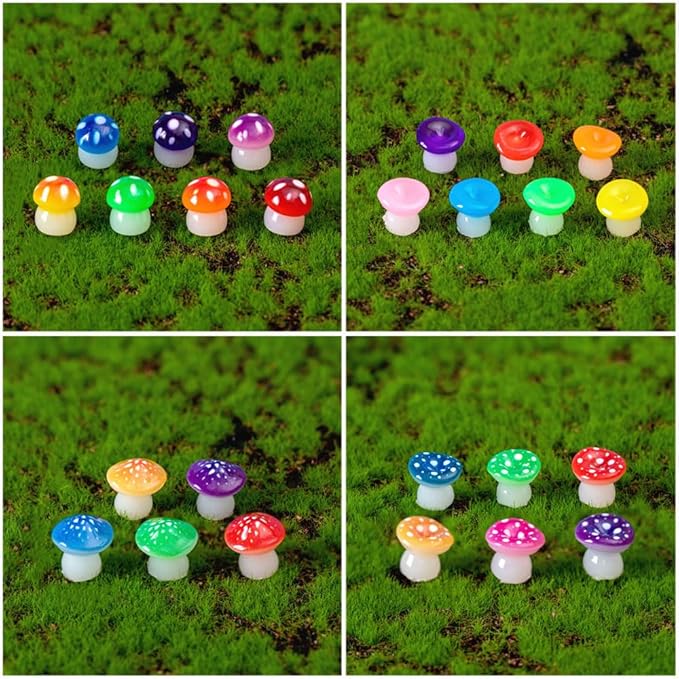150 Pcs 18 Styles Mini Resin Luminous Mushrooms, Glow in The Dark Little Resin Mushroom for Garden Landscape Bonsai Craft Ornament-BloomoryGarden