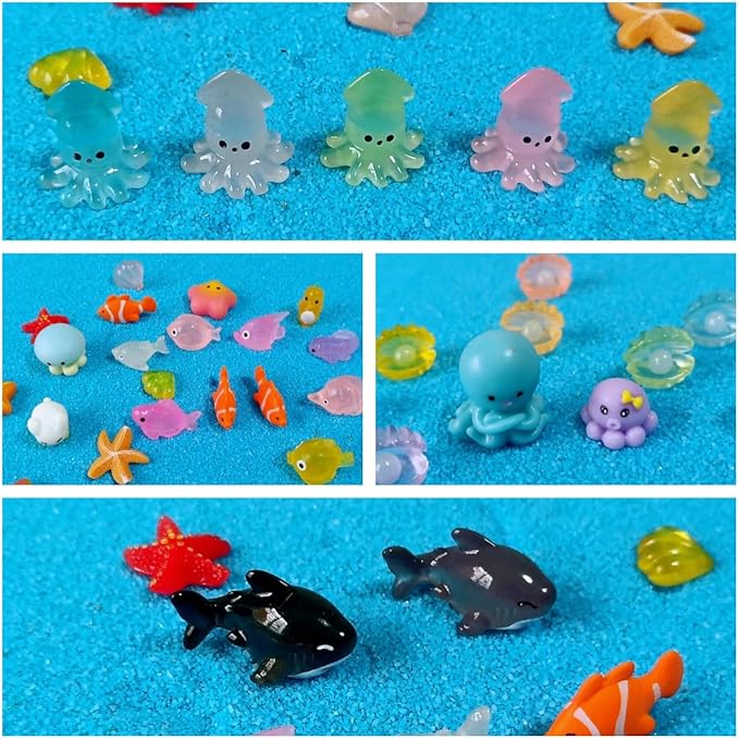 100 Pcs Ocean Mini Resin Animals Figures, Tiny Plastic Sea Creatures Figurines to Hide Miniature Fairy Garden Decorations Accessories-BloomoryGarden