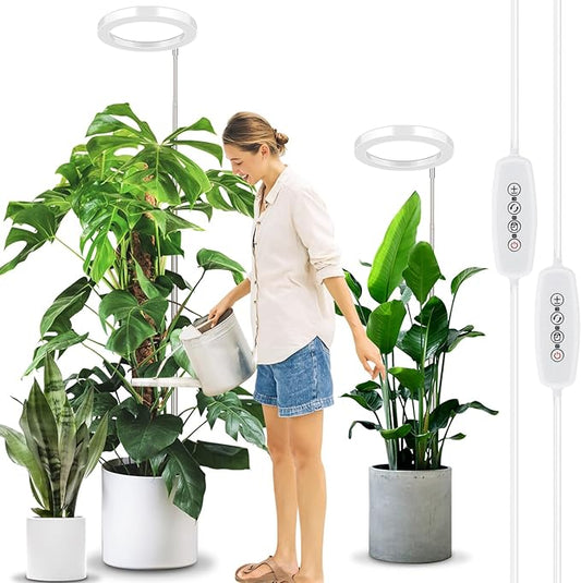 LORDEM 10" Grow Light for Indoor Plants, Full Spectrum Plant Lamp with160 LEDs, 4H/8H/12H Timer, 10 Dimmable Levels, 3 Spectrum Modes, Height Adjustable 61", Ideal for Large Tall Plants, Pack of 2-BloomoryGarden