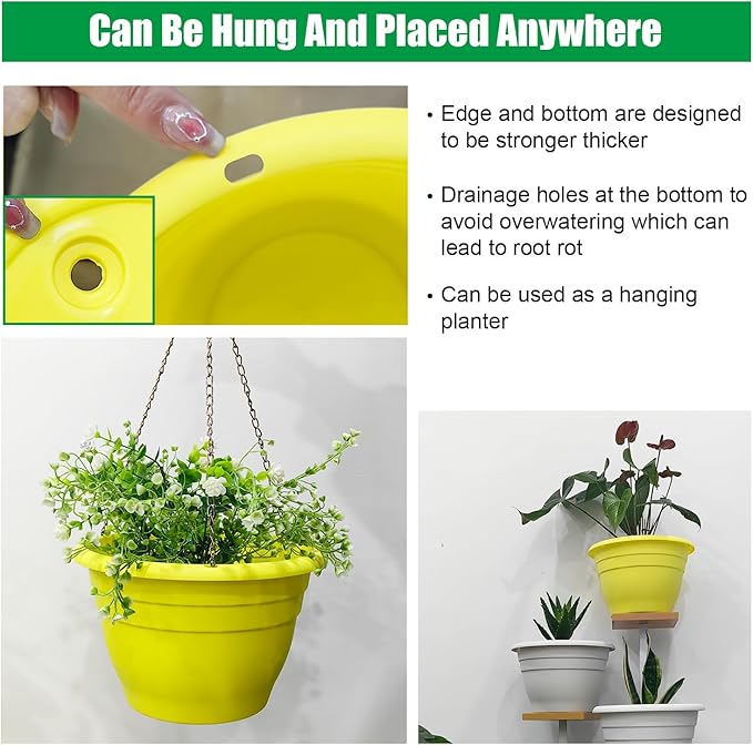 10" Planter Pot for Indoor Plants 5 Pack Plant Pots with Drainage Hole and Rubber Plug, Durable Lightweight Flower Pots Perfect for Home Decor, Yellow-BloomoryGarden